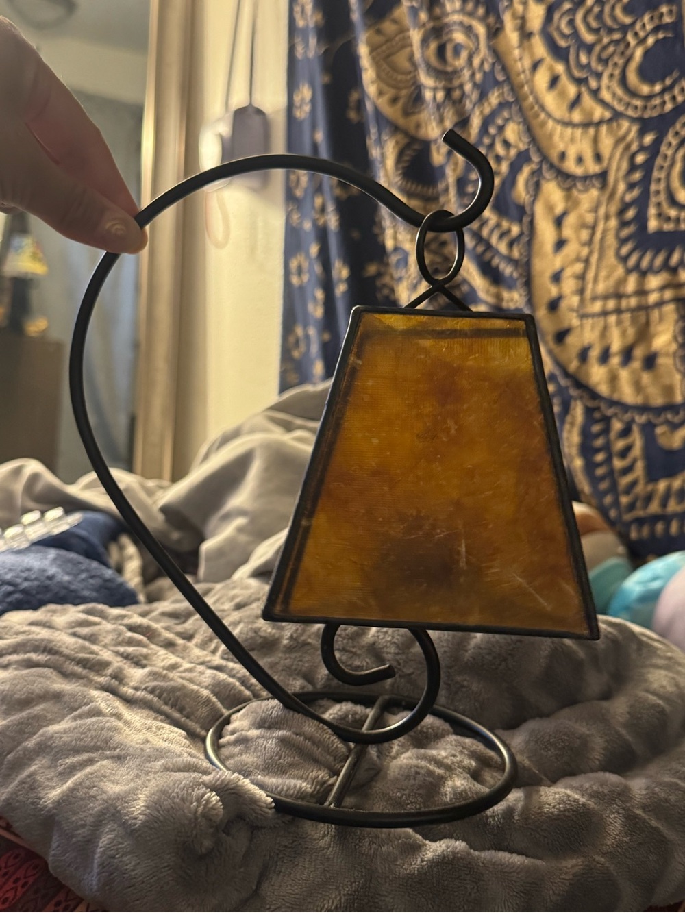 Hanging Lantern on Curved Black Metal Stand